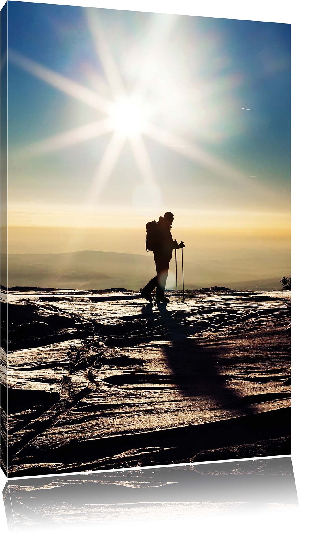 Pixxprint Wintersport Sonnenuntergang Ski als Leinwandbild/Grösse: 100x70 / Wandbild/Kunstdruck/fert