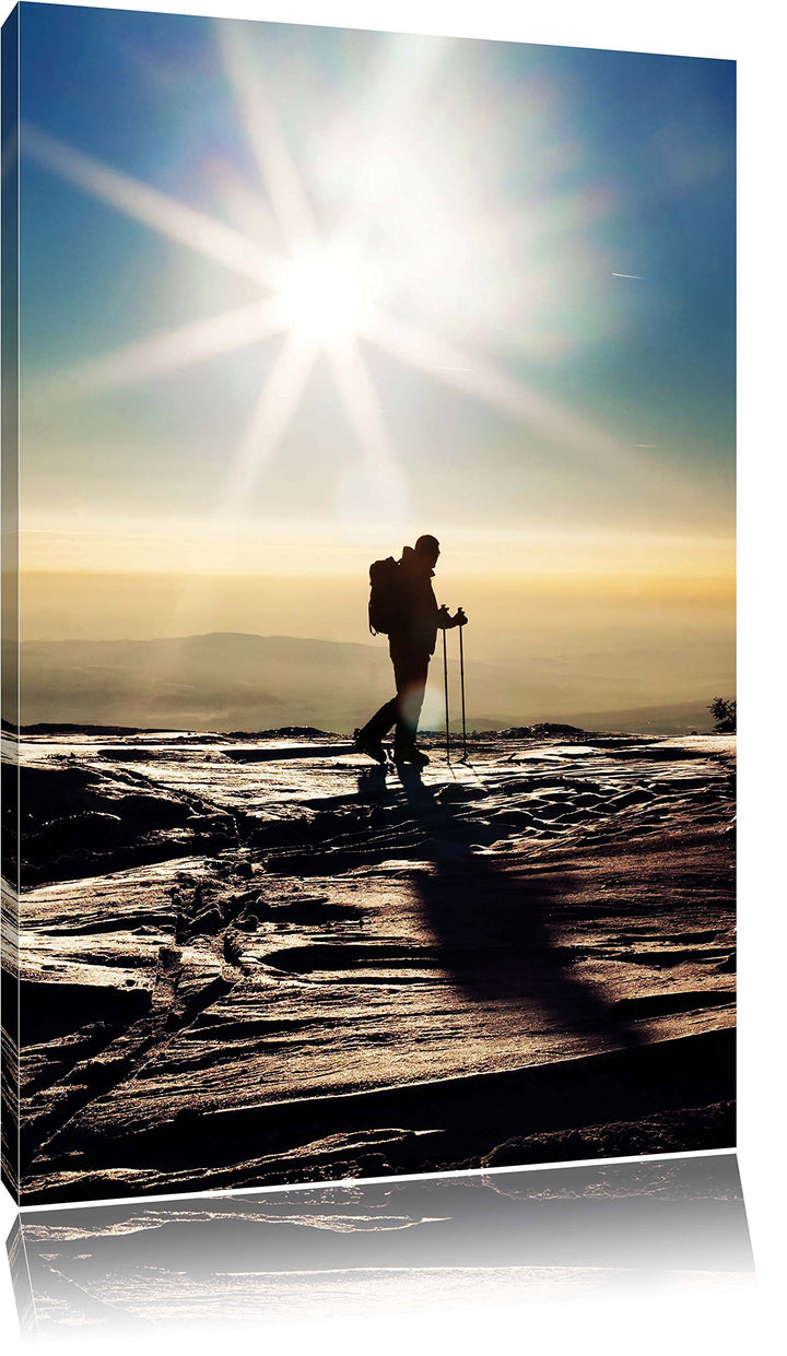 Pixxprint Wintersport Sonnenuntergang Ski als Leinwandbild/Grösse: 100x70 / Wandbild/Kunstdruck/fert
