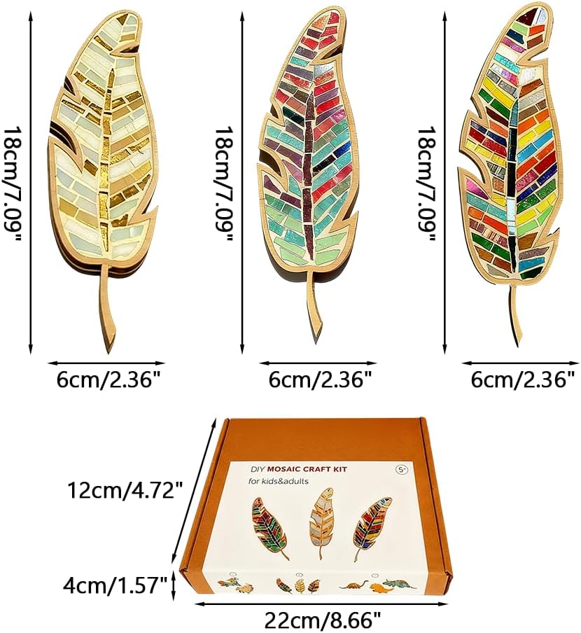 BDKMMS Mosaik Bastelset, 3 Stück Federform DIY-Mosaik-Kunst mit Werkzeugen, Lustige Weihnachtsbastel