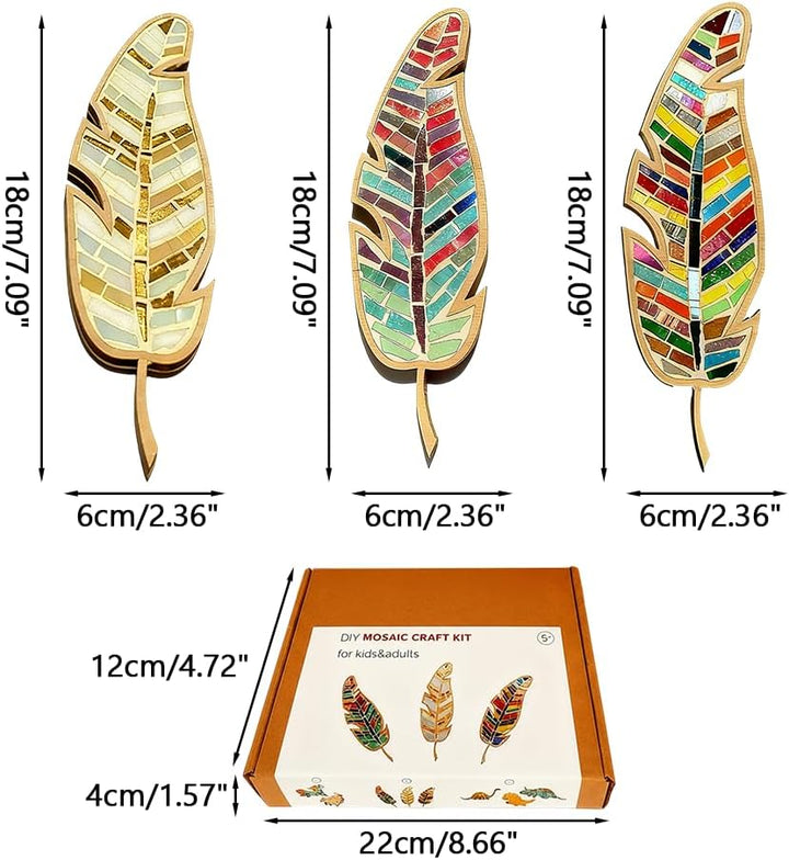 BDKMMS Mosaik Bastelset, 3 Stück Federform DIY-Mosaik-Kunst mit Werkzeugen, Lustige Weihnachtsbastel