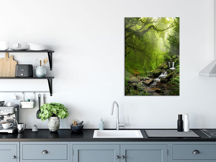 Pixxprint Glasbild | Wandbild aus Echtglas | Kleinder Wasserfall im Dschungel | 60x80 cm | inkl. Auf
