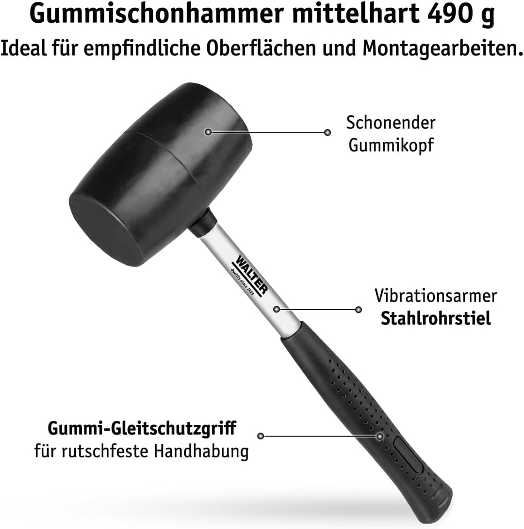 WALTER Hammer-Set 3-tlg., Schlosserhammer, 300, 300, 1000, Gummischonhammer, Gummi Gleitschutzgriffe