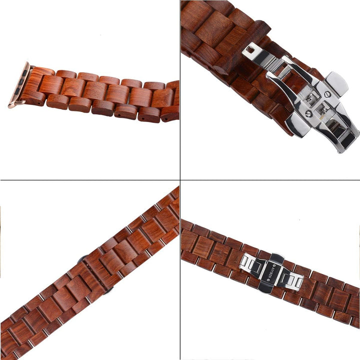 AIYIBEN Uhrenarmband aus Holz 42mm/44mm/45mm/49mm mit Schmetterlingsschnalle aus Edelstahl, kompatib