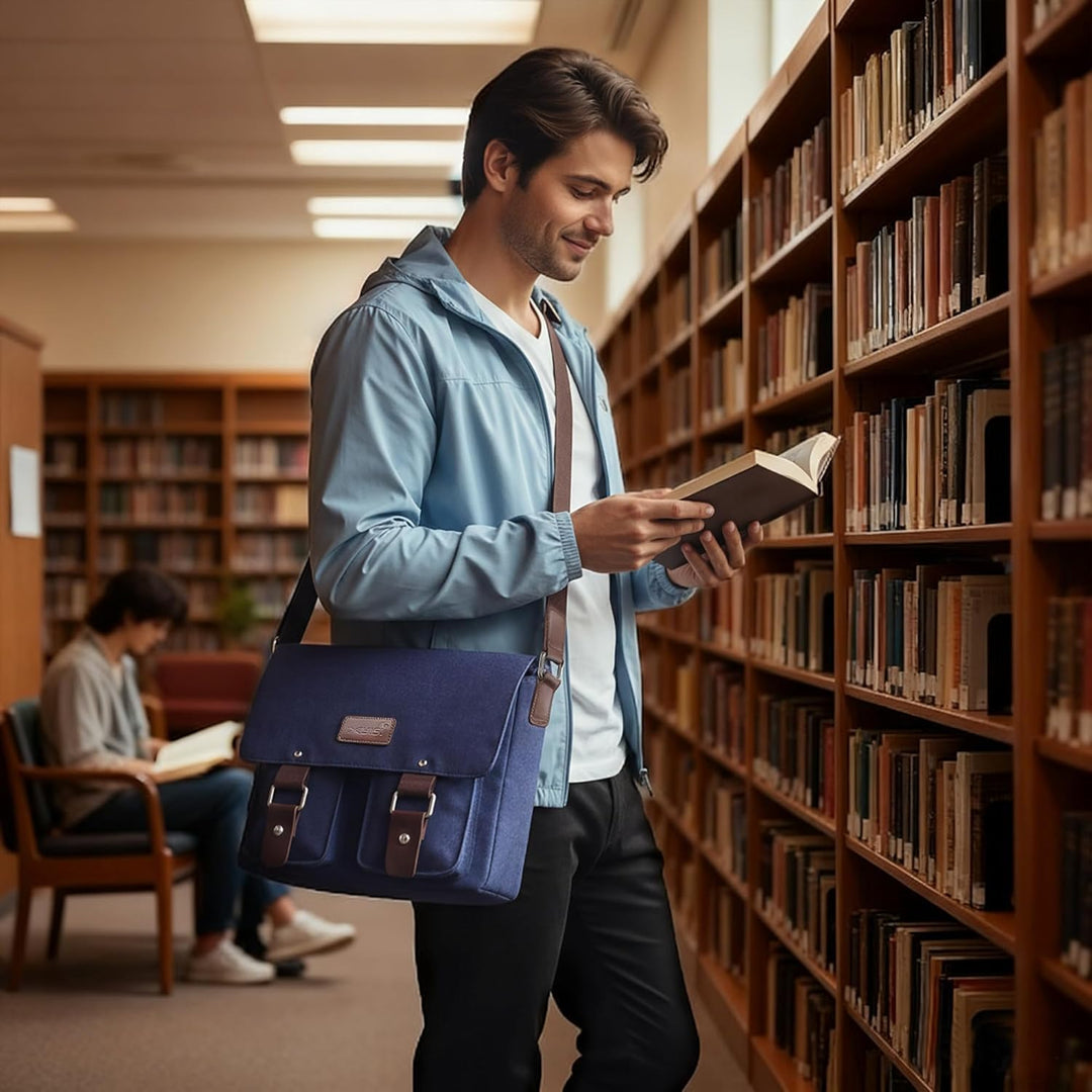 DORRISO Mode Umhängetasche Herren Schultertasche Leinwand Schultertaschen für 13.3 Zoll Laptop Kurie