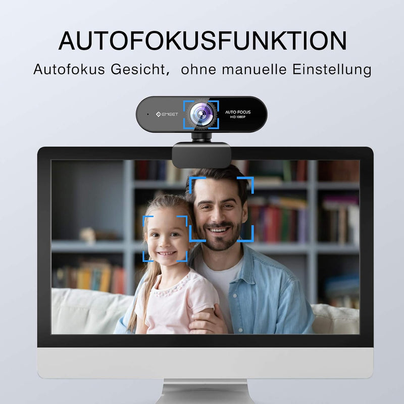 EMEET Webcam 1080P - NOVA Webcam mit Autofokus, Full HD Webcam mit 96° Weitwinkel und 2 Mikrofon mit