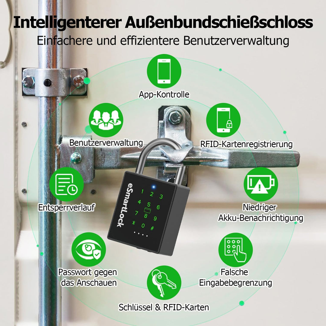 Zahlenschloss Vorhängeschloss mit Zahlencode Schlüssel NFC RFID eLinkSmart wetterfest Schwerlast Kom