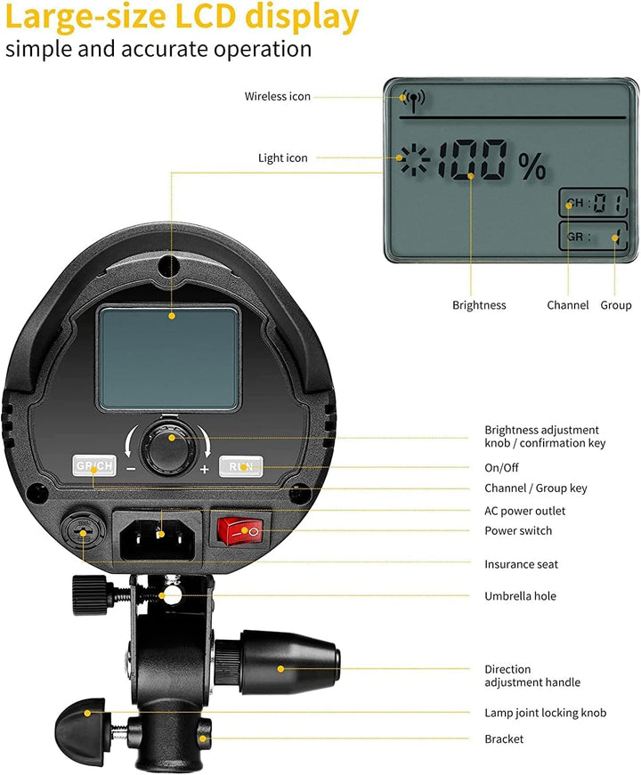 K&F Concept LED Studioblitz SL-60W CRI95+ LED 5600K LED Video Licht mit Auslöser, Fernbedienung, Ein