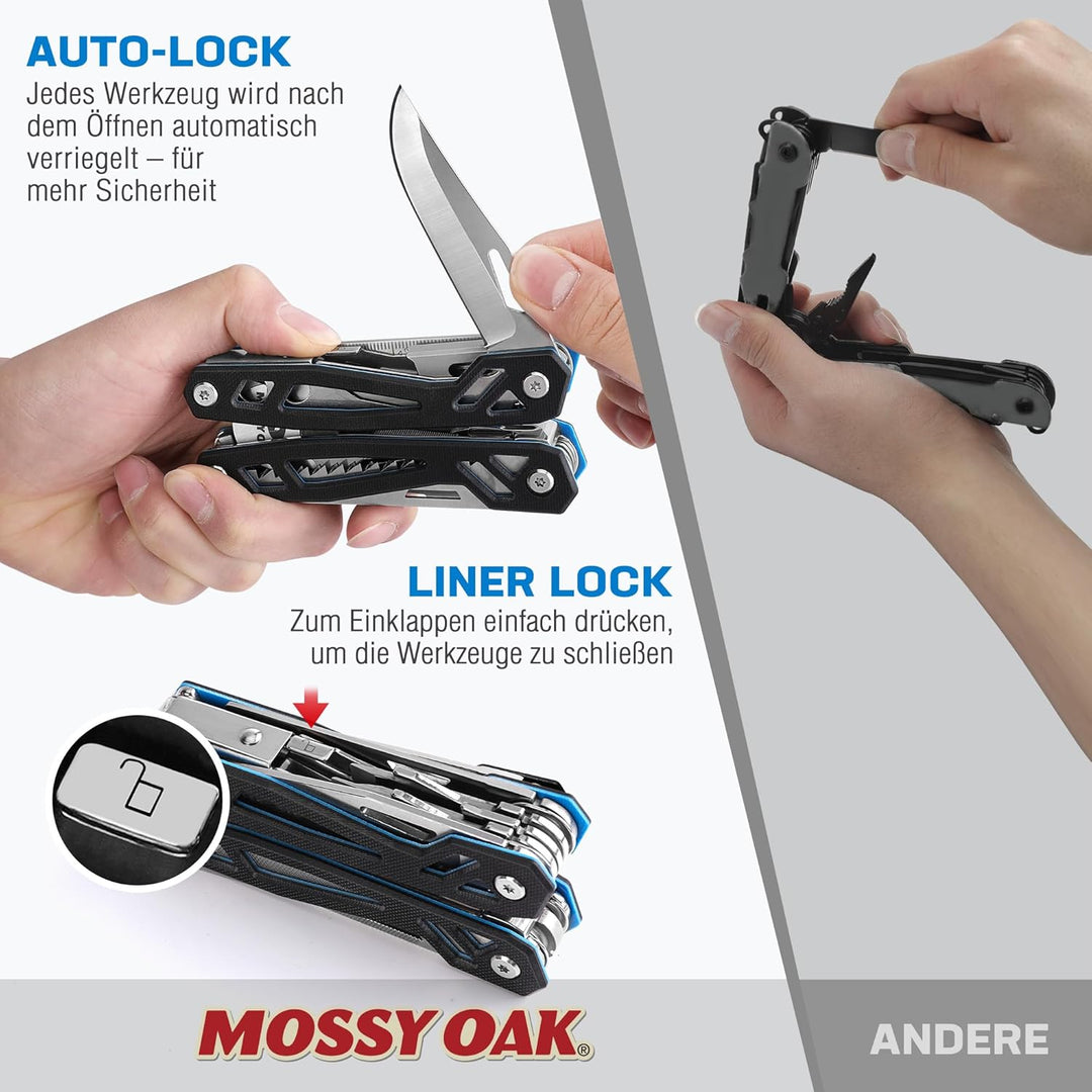 Mossy Oak Multifunktionszange 22-in-1 Multi-Tool Edelstahl Multifunktionale Zange Faltbar Multitool