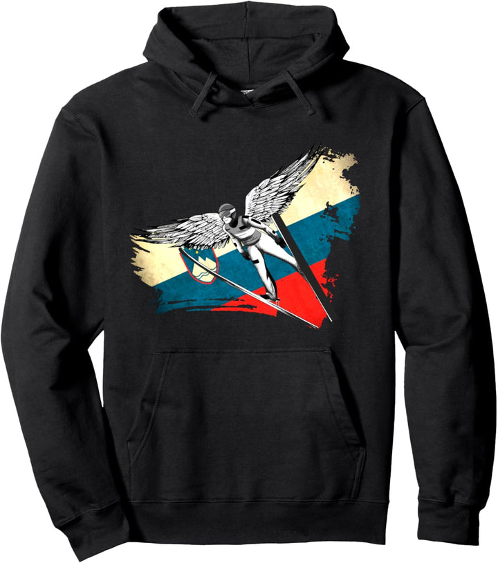 Vintage Skispringer Slowenien Flagge Skispringen Skifliegen Pullover Hoodie