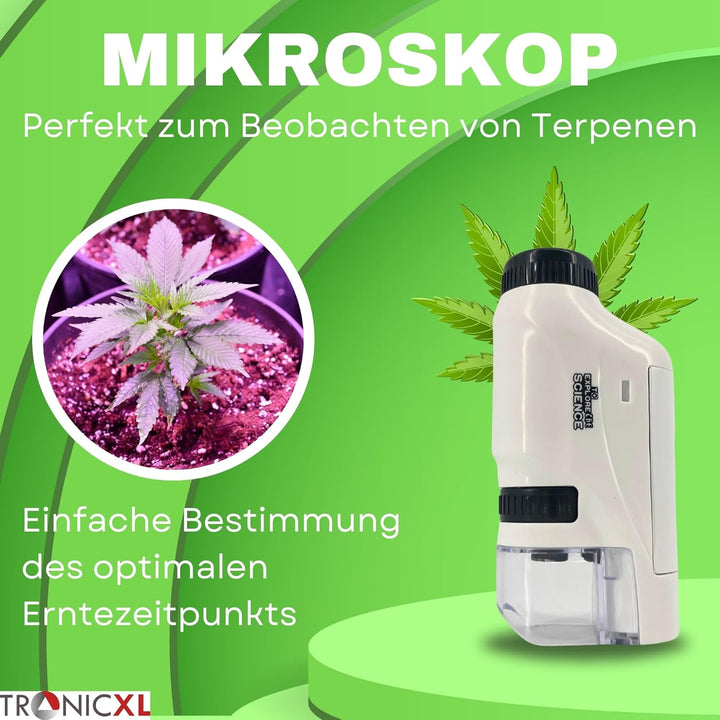 TronicXL Grow Taschenmikroskop 60x - 120x Lupe Mikroskop für Trichome Ernte Zubehör für Growbox Grow