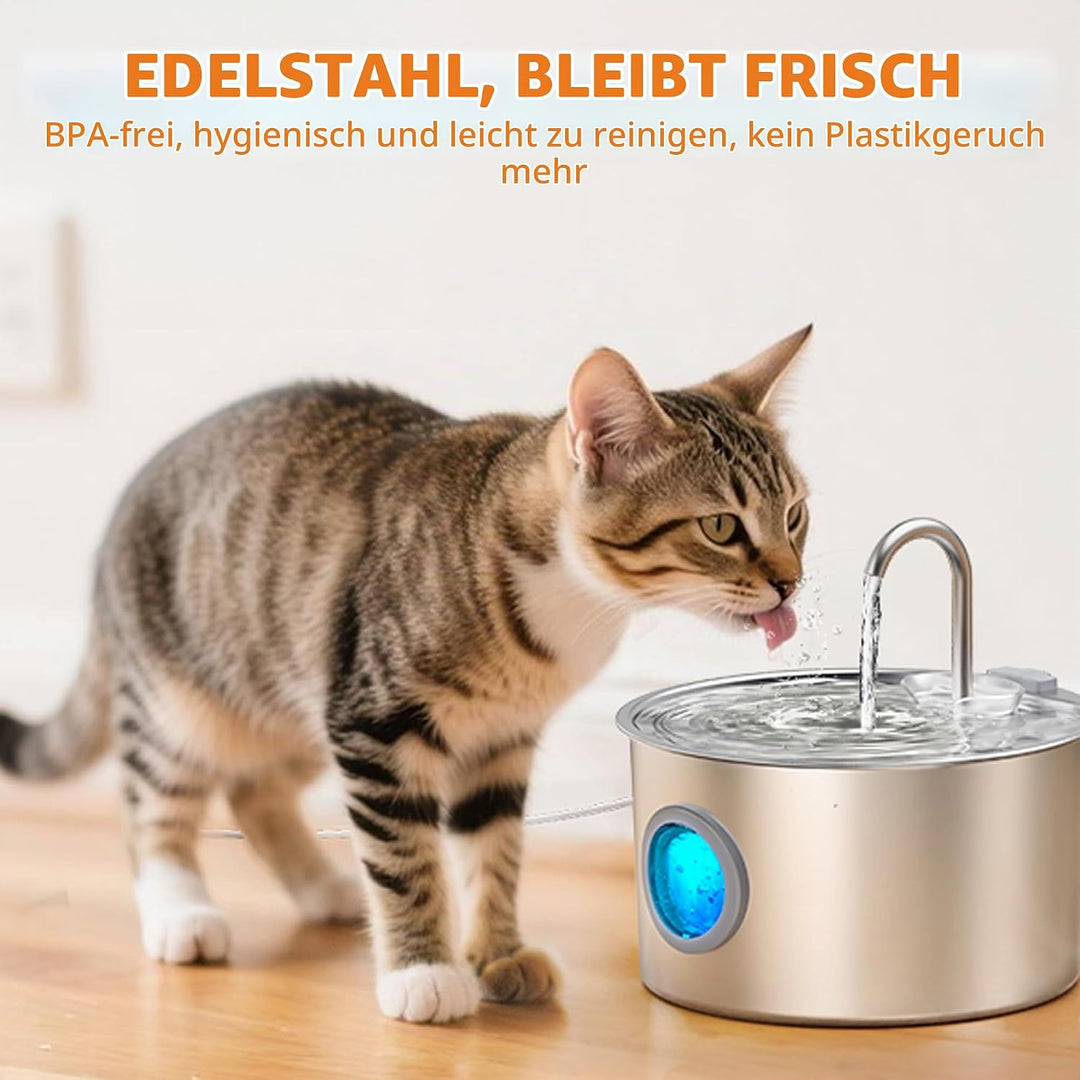 UPAWPIA 3.2L Katzenbrunnen Edelstahl mit 8 Filtern Trinkbrunnen für Katze Katzenbrunnen für Katzen m