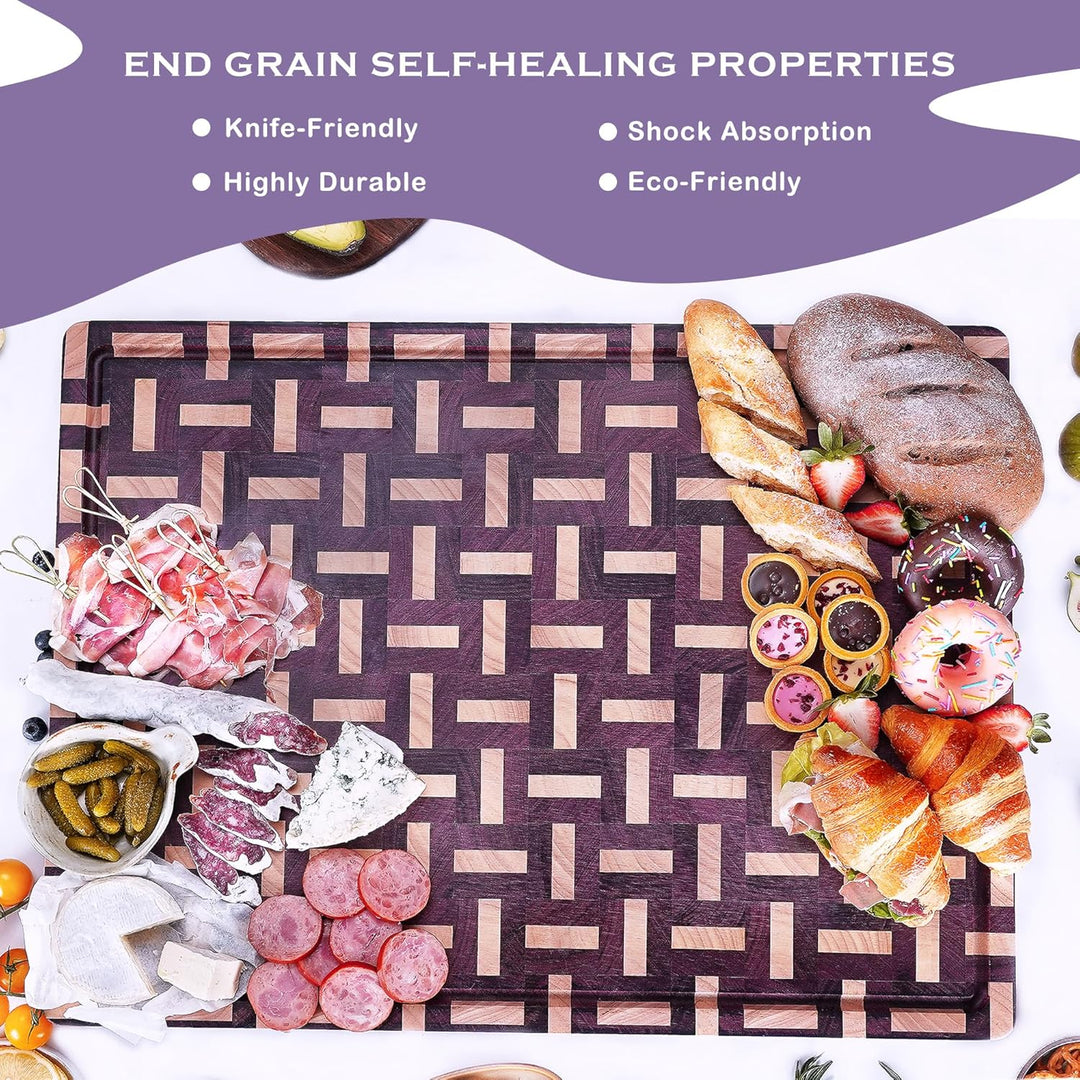 YOUSUNLONG Extragrosses Schneidebrett - Querholz (End Grain) aus Purple Heart Holz - Dicke & schwere