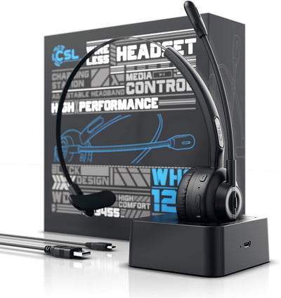 CSL - kabelloses Headset mit Ladestation - Mono Bluetooth Headset mit Mikrofon - USB Ladeport - Mult
