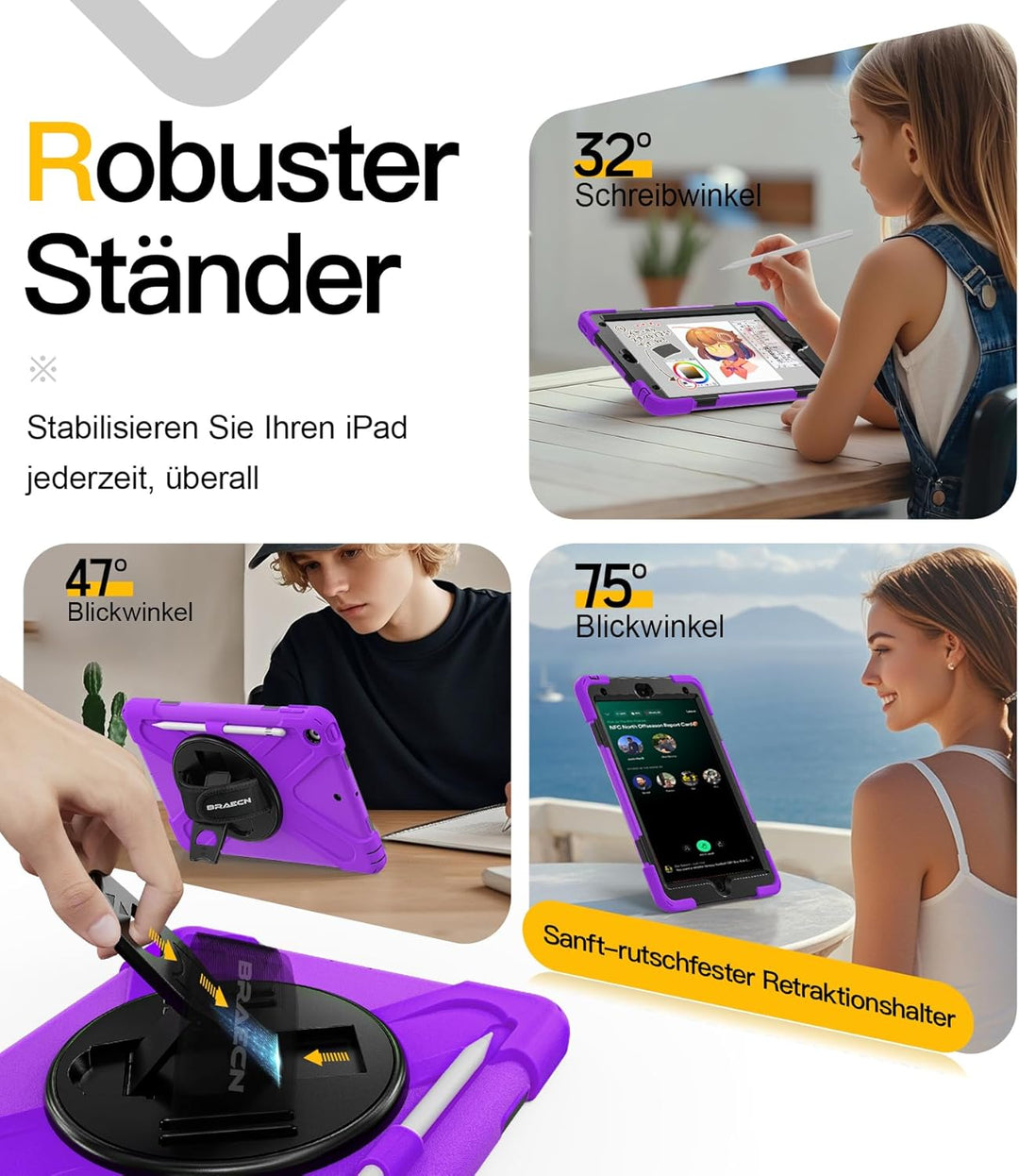BRAECN Hülle für iPad 10.2 Zoll (iPad 9./8./7. Generation), Robuste Stossfeste Schutzhülle mit Stift