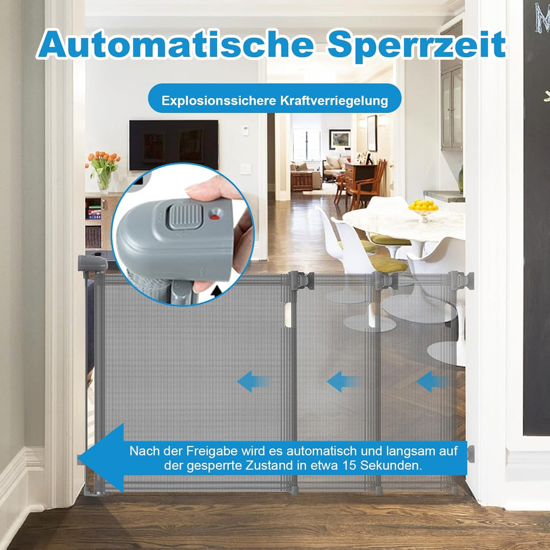 Treppenschutzgitter Ausziehbare für Babys,0-140 cm,83cm Hoch Baby Absperrgitter Treppenschutzrollo,E