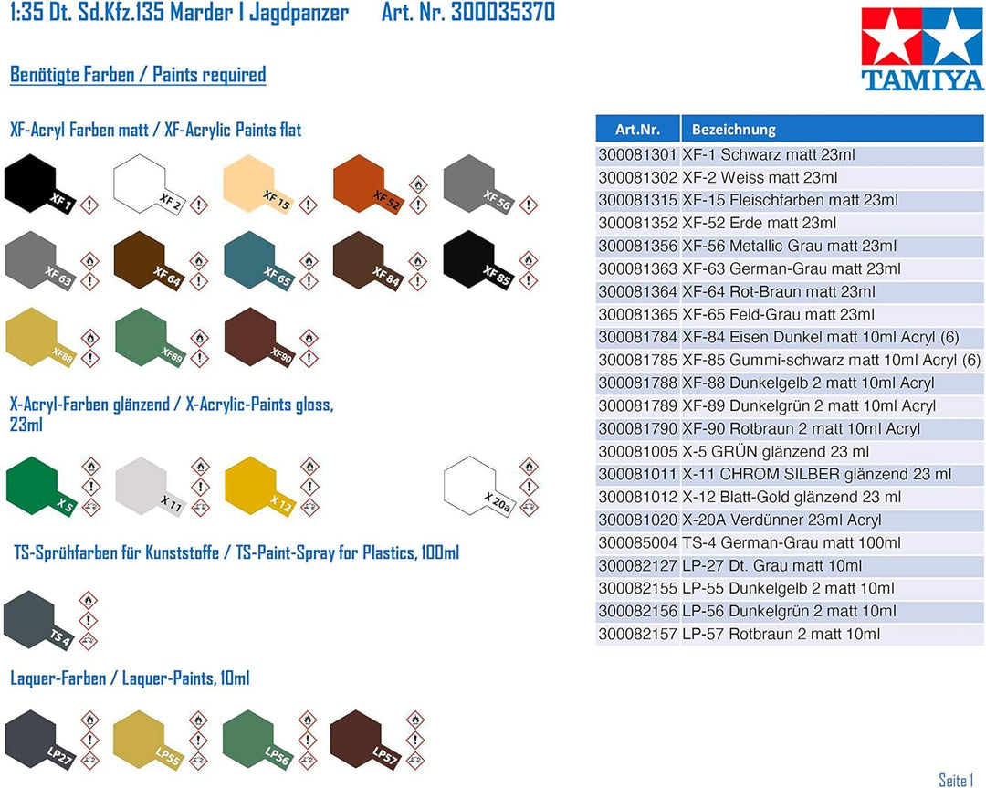 TAMIYA 35370-000 Spielzeug Militär 1:35 Deutscher Sd.Kfz.135 Marder I Jagdpanzer, Modellbausatz, Pla