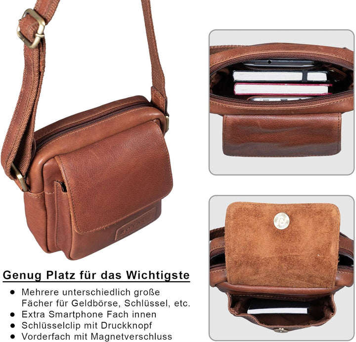 ROYALZ 'Austin' Umhängetasche Klein für Herren Leder Vintage Look Kleine Schultertasche Mini Seitent