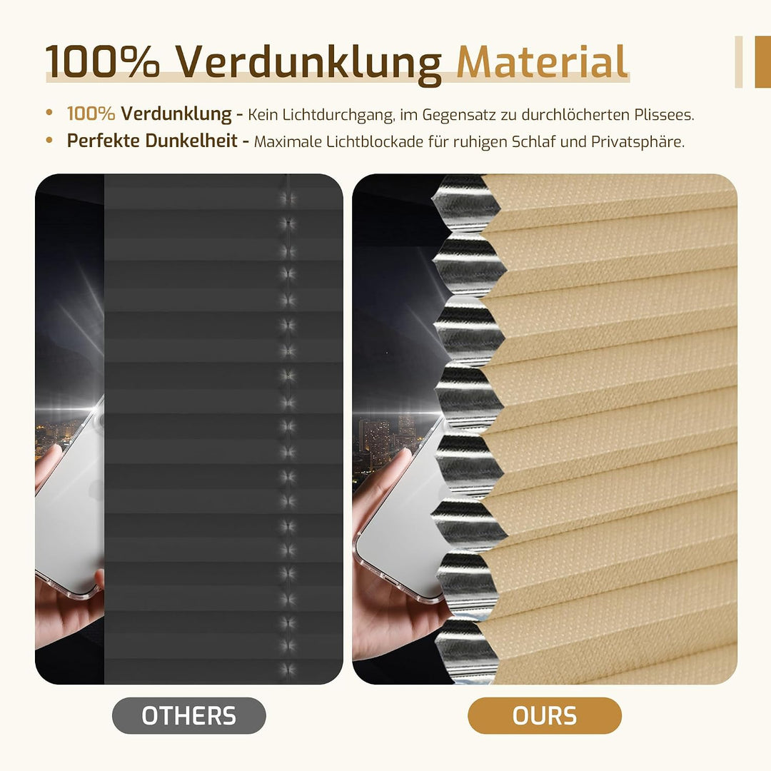 Grandekor Wabenplissee ohne Bohren Weiss-Beige 45x110cm (BxH) | Verdunklungsplissee Klemmfix Plissee
