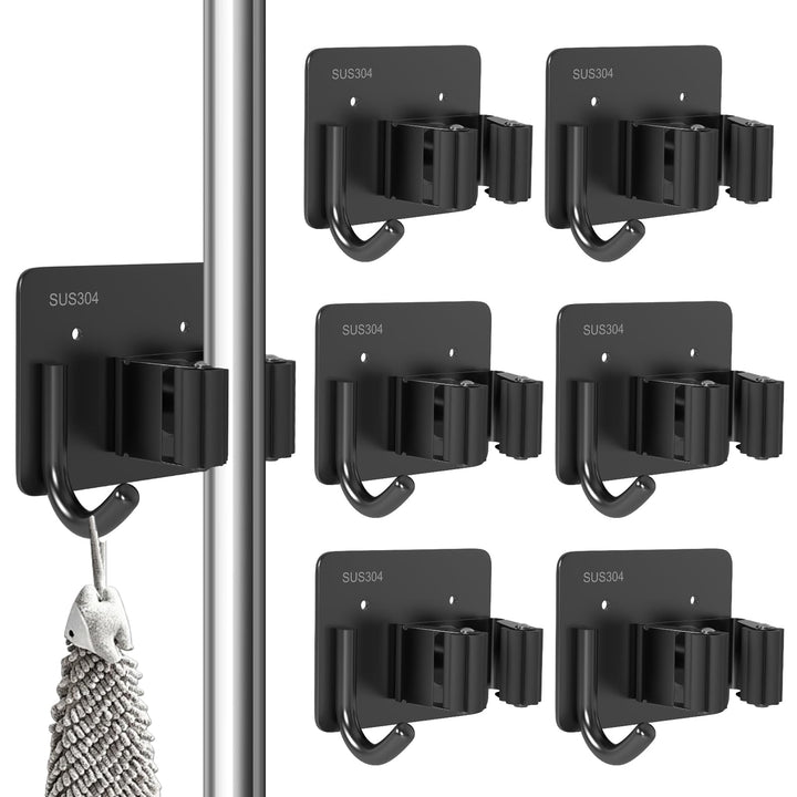 3-H Besenhalterung Wand Selbstklebend, 6 Stück Gerätehalter Besenhalter ohne Bohren, Edelstahl Besen
