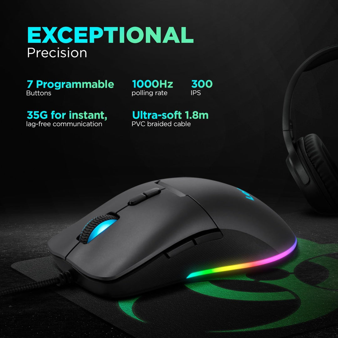 Lenovo M210 RGB Gaming-Maus (7 Tasten, RGB-Licht mit 3 Zonen, 8000 DPI, 300 IPS, 35 G, 1000 Hz), Sch