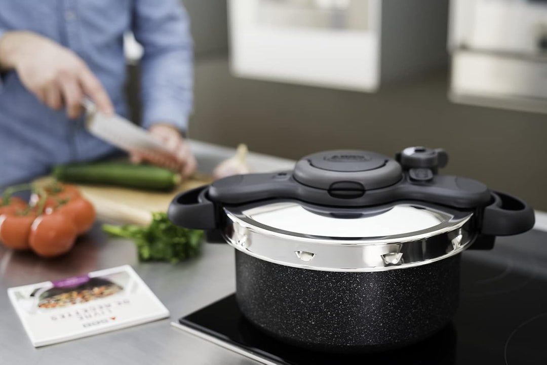 Seb Clipsominut'Ultra Resist Schnellkochtopf, Steinoptik, 5 l + Rezeptbuch, Schnellkochtopf, Indukti