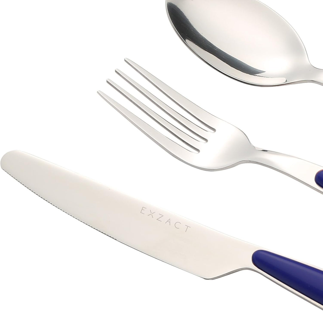 EXZACT Rostfrei Stahl Besteck Set einem Plastikhalter 24 PCS - Farbige Griffe - 6 Gabeln, 6 Messer,