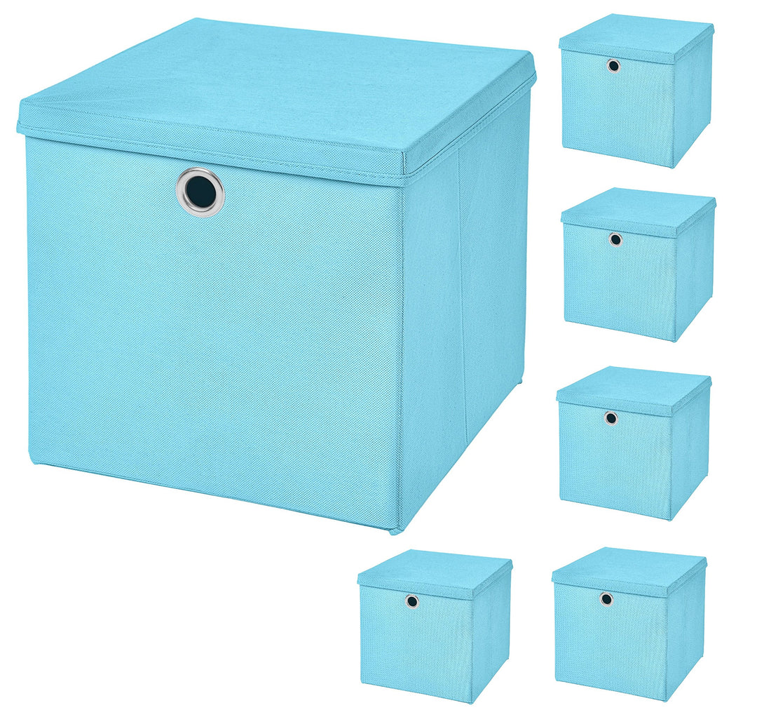 StickandShine 6er Set Hellblau Faltbox 28 x 28 x 28 cm Aufbewahrungsbox faltbar mit Deckel, Hellblau