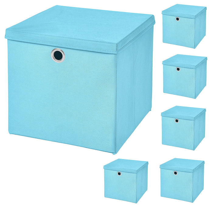 StickandShine 6er Set Hellblau Faltbox 28 x 28 x 28 cm Aufbewahrungsbox faltbar mit Deckel, Hellblau