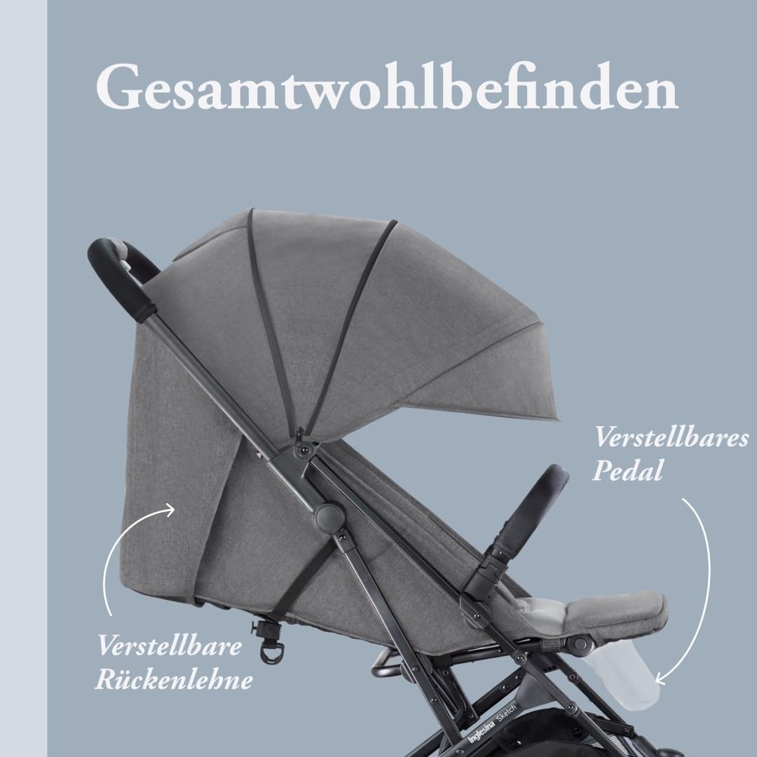 Inglesina Sketch Kinderwagen Leicht und Kompakt, Grau, Bequem, bis zu 17kg, Einhand-Faltung, UPF 50+
