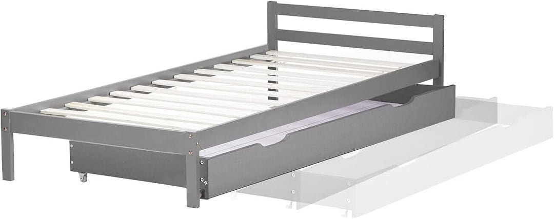 Homestyle4u 2040, Bettkasten Holz Aufbewahrung mit Rollen, Bett Schublade Bettauszug Grau
