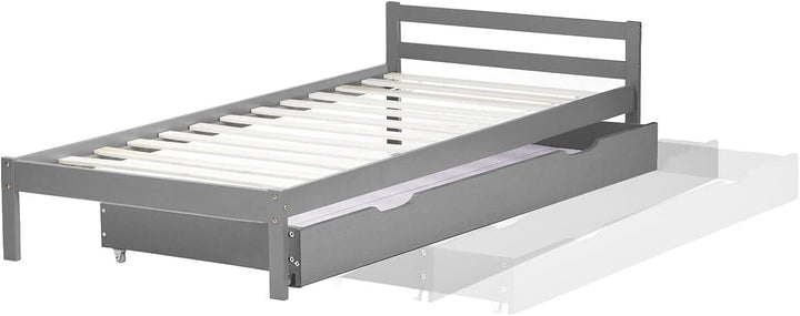 Homestyle4u 2040, Bettkasten Holz Aufbewahrung mit Rollen, Bett Schublade Bettauszug Grau