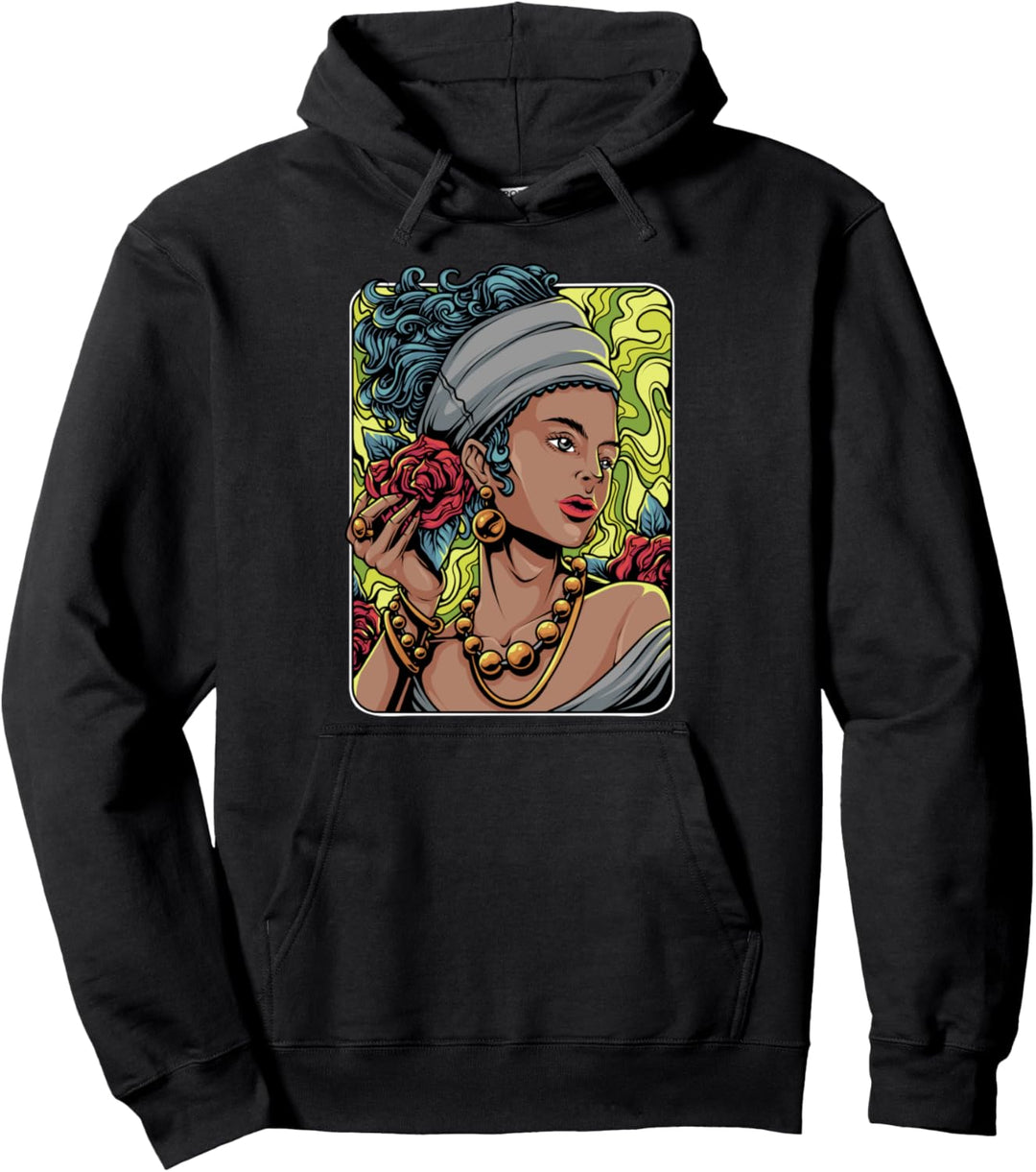 Black Pride Woman Afrocentric Art Modern Rose Melanin Queen Pullover Hoodie