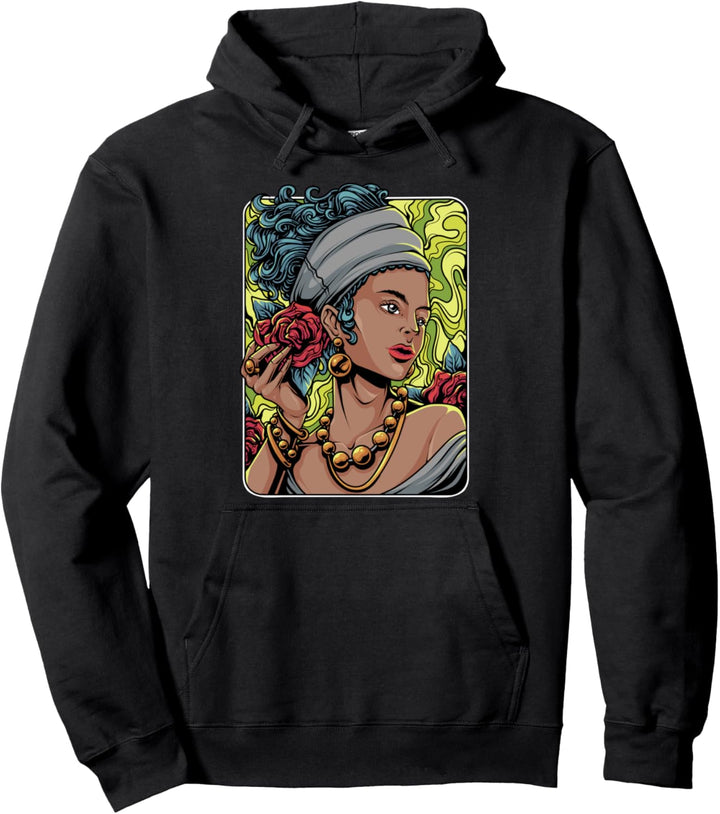 Black Pride Woman Afrocentric Art Modern Rose Melanin Queen Pullover Hoodie