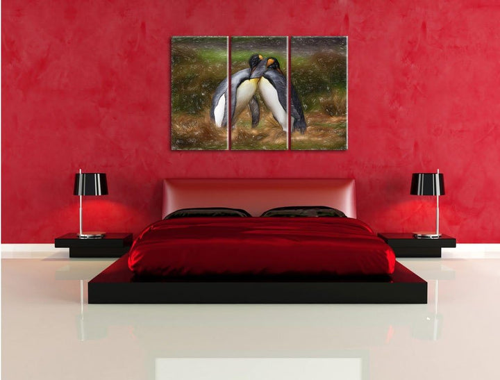 Pinguine in der Antarktis als Leinwandbild/Grösse: 3Teilig (120x80) / Wandbild/Kunstdruck/fertig bes