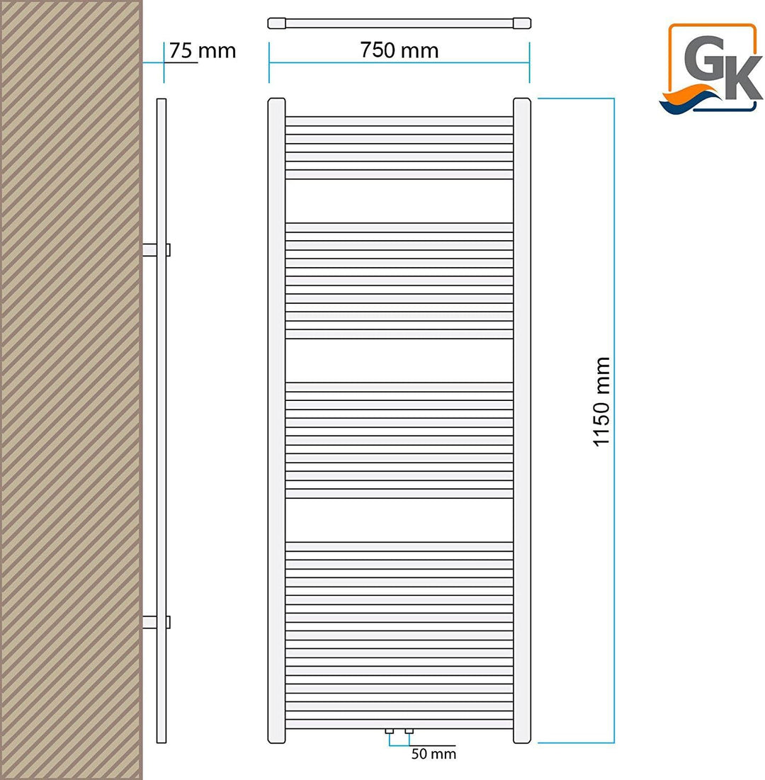 Badheizkörper 1150 x 750 mm gebogen Hochwertiger Handtuchheizkörper in Anthrazit Handtuchwärmer 1150
