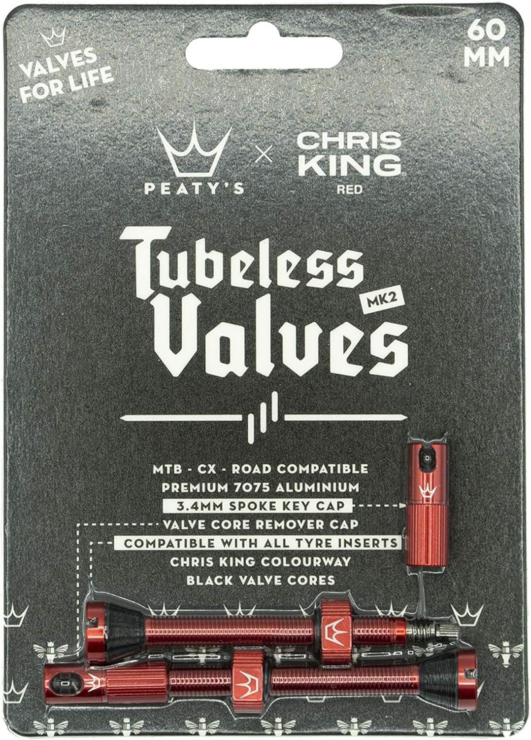 Peaty's XChris King (MK2) schlauchlose Ventile - Fahrradreifenventile 60 mm rot, 60 mm rot