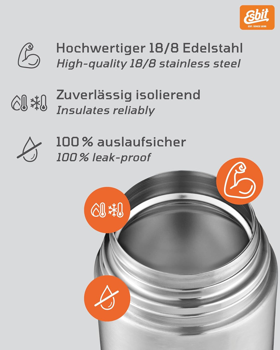 Esbit Thermobehälter Sculptor für Essen - Warmhaltebehälter 750 ml in Edelstahl - aus Edelstahl für