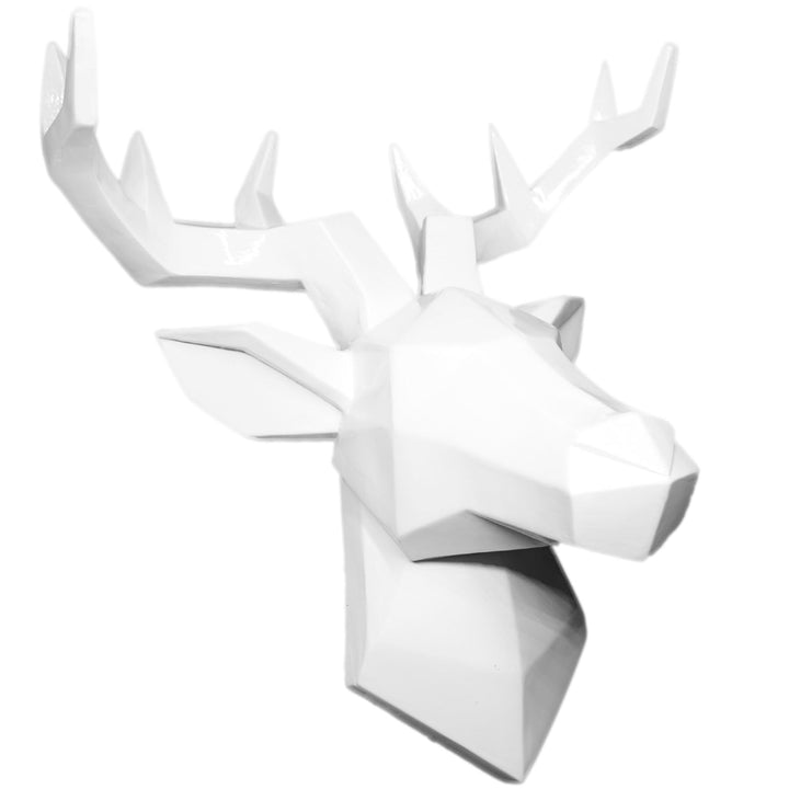Hansmeier® Hirsch Wandskulptur | Weiss | 42 x 41 cm | Wanddeko Geweih Modern | Hirschkopf 3D Deko Sc