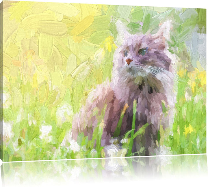 Pixxprint Katze in der Wildnis Kunst als Leinwandbild/Grösse: 100x70 cm/Wandbild/Kunstdruck/fertig b