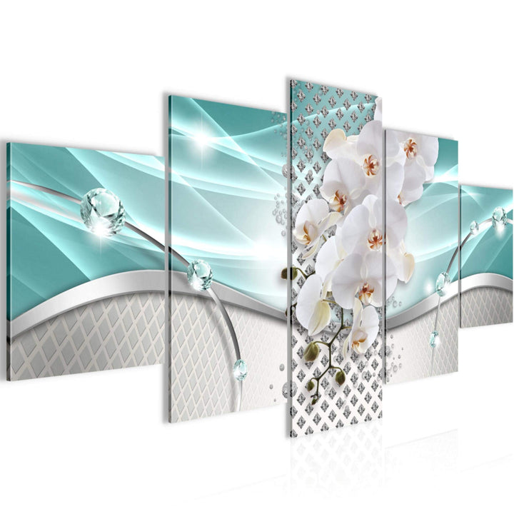Runa Art Wandbilder Blumen Orchidee 5 Teilig Bild auf Vlies Leinwand Deko Wohnzimmer Abstrakt Türkis