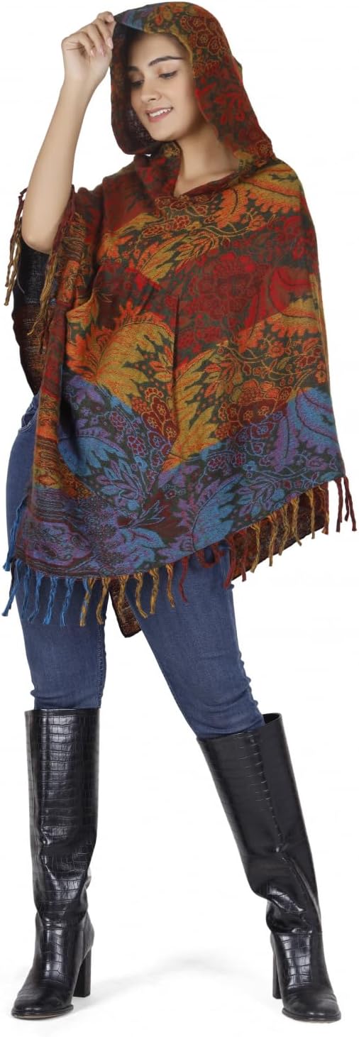 GURU SHOP Flauschiger Poncho mit Kapuze, Goa Hippie Poncho, Damen, Schwarz, Synthetisch, Size:40 40