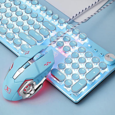 USB-Tastatur mit Kabel, mechanisch, blauer Schalter, Retro, Steampunk, Vintage, Schreibmaschinen-Sti