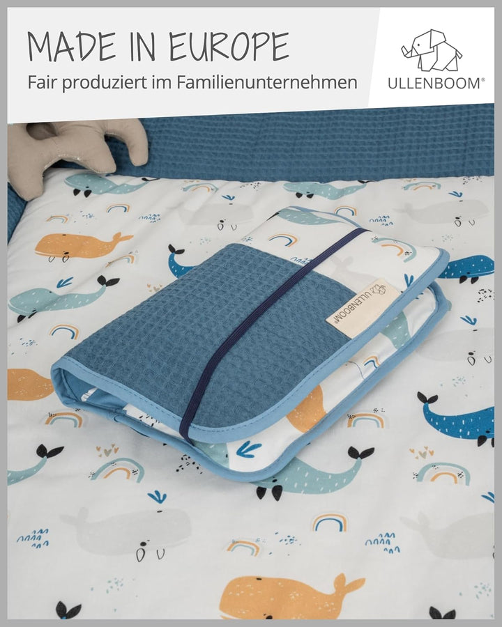 ULLENBOOM Windeltasche für unterwegs, Blau Wale, Made in EU - Wickeltasche für bis zu 3 Windeln, Feu
