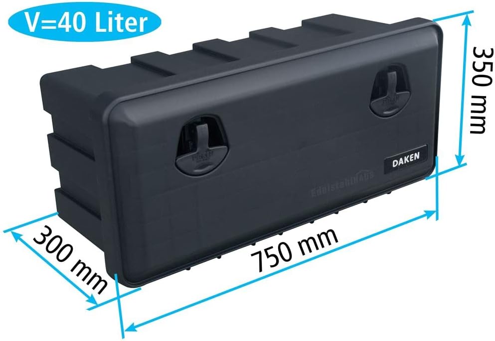 ARZER LKW Staukasten aus Kunststoff 750x350x300mm, 40 Liter, Edelstahlhaus Werkzeugkasten, Staubox,