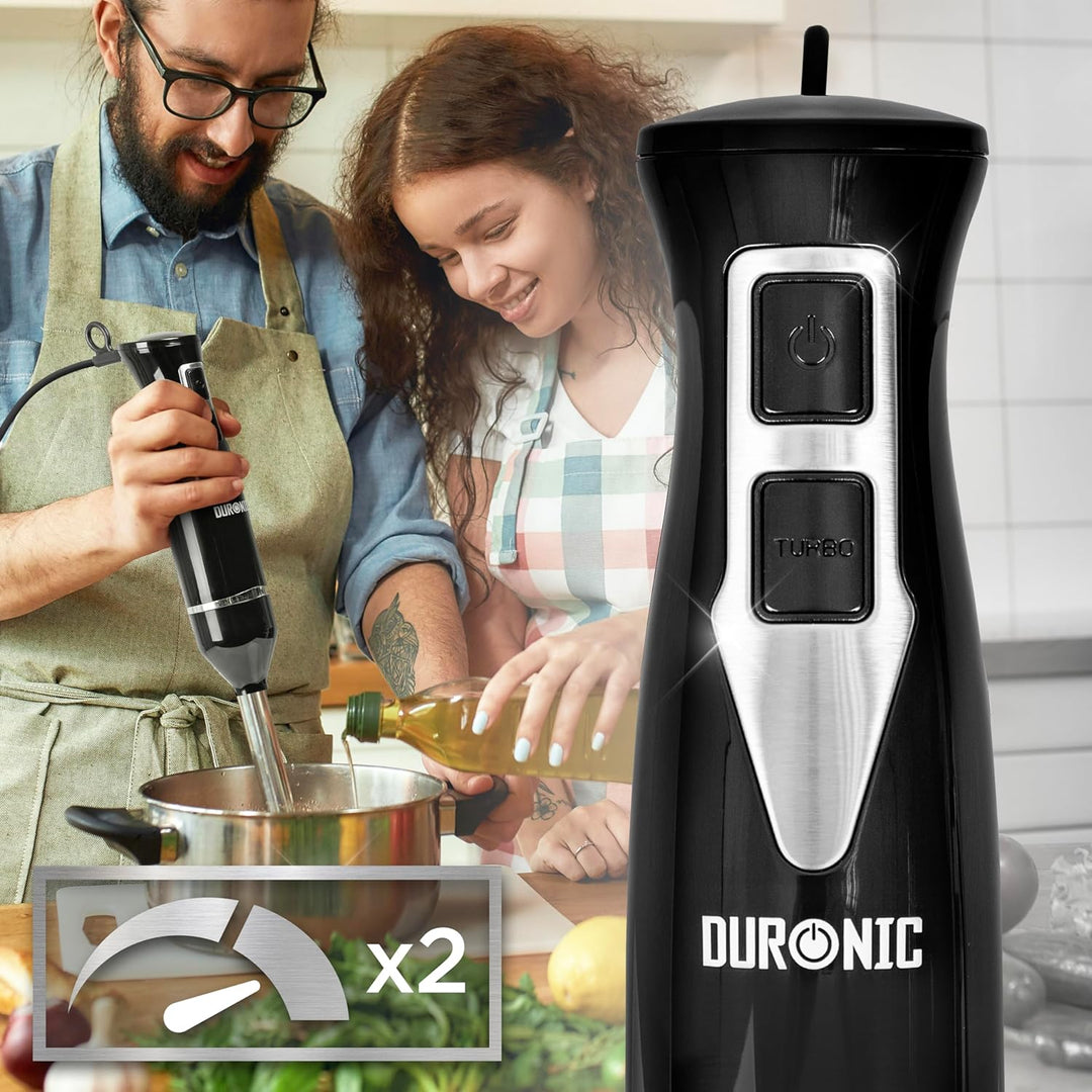 Duronic HB35C Stabmixer elektrisch, Pürierstab 350W, Edelstahl Rührstab mit 2 600ml Mix- &amp; Messbeche