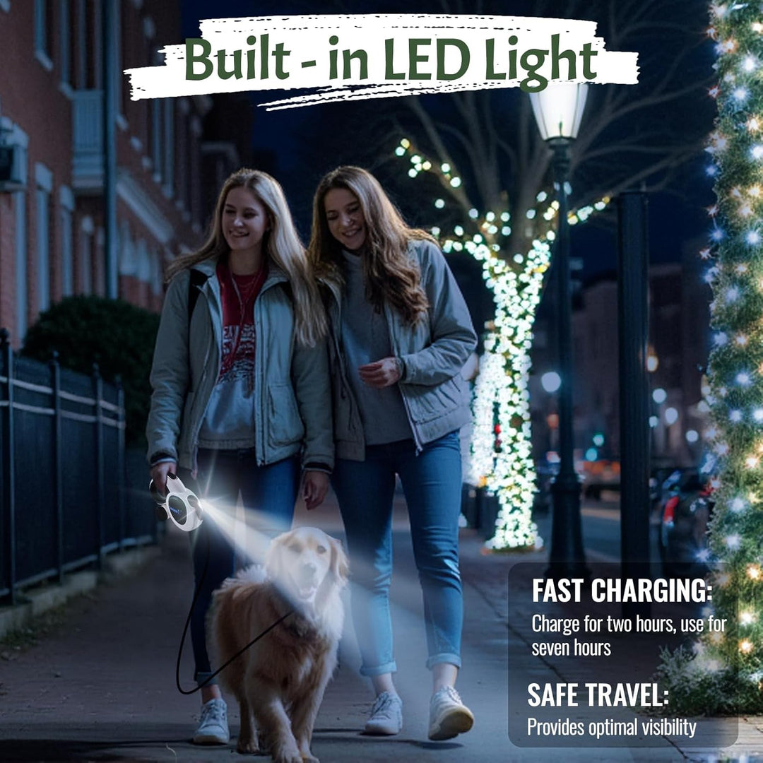 5M einziehbare Hundeleine 4-in-1-Hundeleine mit LED-Licht,Spender,Kotbeuteln,Schnellverschlussbremse