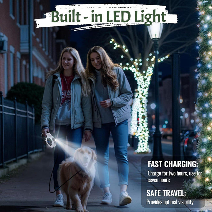 5M einziehbare Hundeleine 4-in-1-Hundeleine mit LED-Licht,Spender,Kotbeuteln,Schnellverschlussbremse
