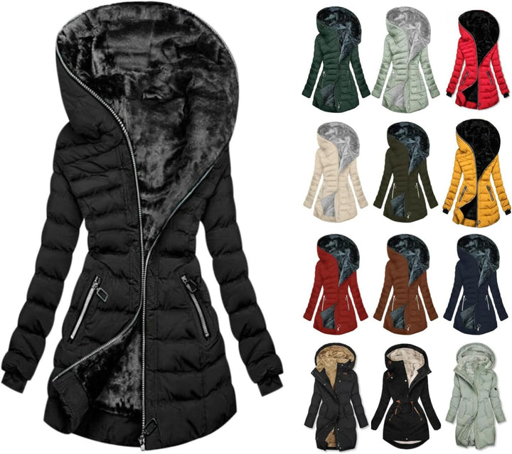 Awrvia Steppjacke Damen Winter Warmer Winterjacke Lang Baumwolle Pufferjacke mit Kapuze Wintermantel