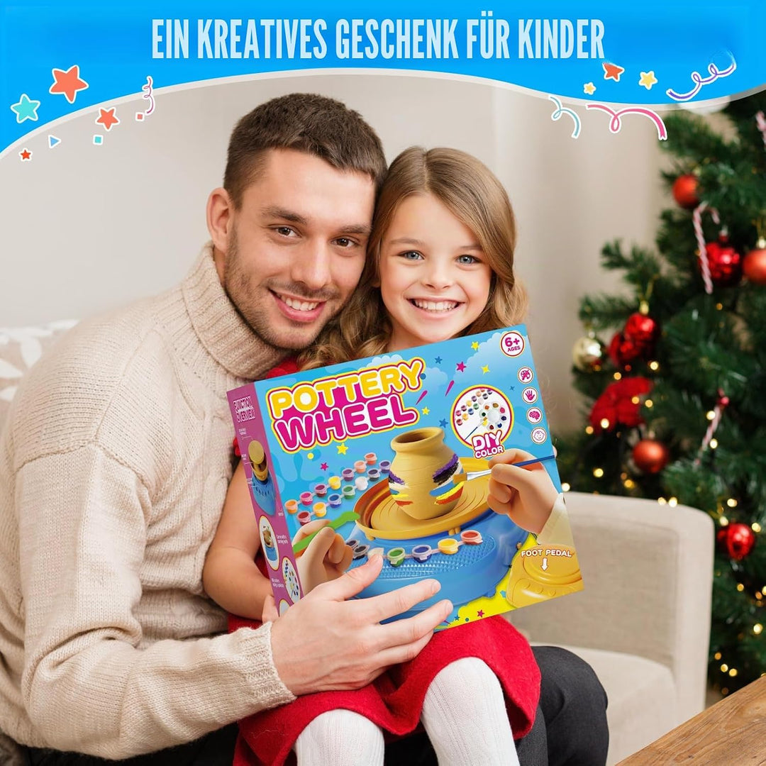 Töpferscheibe Kinder elektrisch,Töpferset 6-12 Jahre mit Ton | Komplettes DIY-Bastelset mit 3x luftt