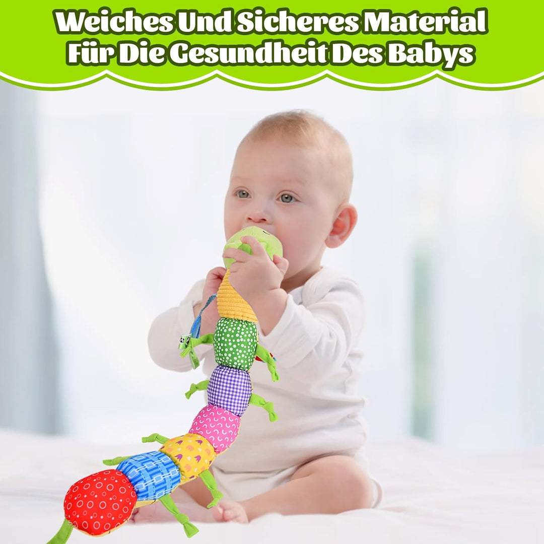 Herenear Baby Musical Raupe Kuscheltier, Raupe Plüschtier Spielzeug mit Lineal, Greifling zum Rassel